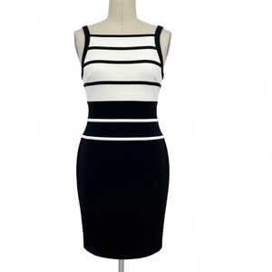 White House Black Market Striped Sheath Dress Black White Size 4
